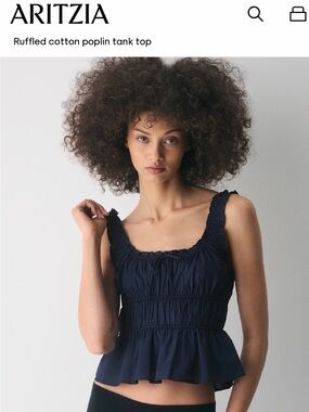 Aritzia Navy Ruffled Cotton Poplin Bandeau Tank